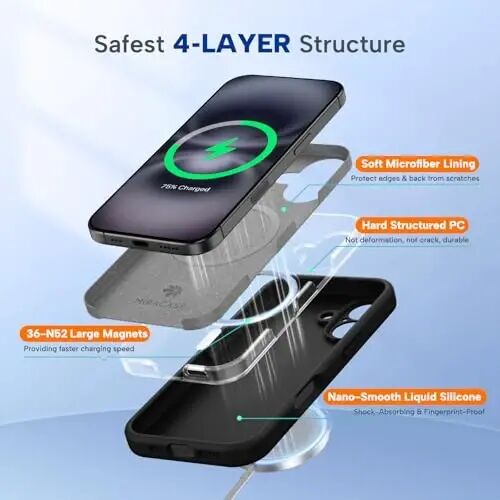 Miracase Magnetic for iPhone 16 Plus Case, [Soft Anti-Scratch Microfiber Lining], Compatible with MagSafe, Liquid Silicone Shockproof Drop Protection Phone Case for 16 Plus,Black - 5