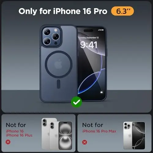 Miracase Magnetic Series for iPhone 16 Pro Case [Compatible with MagSafe] [with 2X Screen Protectors] Military-Grade Protection, Anti-Fingerprint, Slim Phone Case for 16 Pro 6.3 inch - Dark Blue - MIRACASE (1)