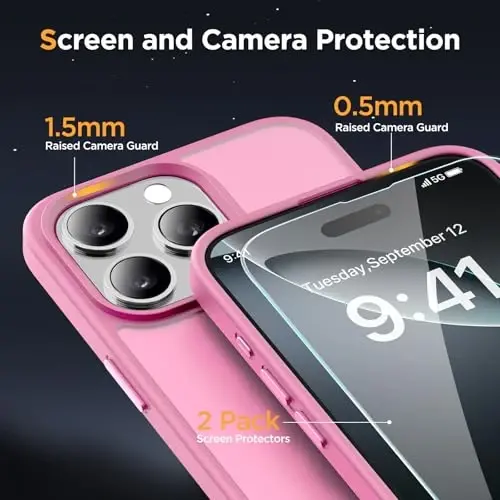 Miracase Magnetic Series for iPhone 16 Pro Case [Compatible with MagSafe] [with 2X Screen Protectors] Military-Grade Protection, Anti-Fingerprint, Slim Phone Case for 16 Pro 6.3 inch - Mes Pink - 6