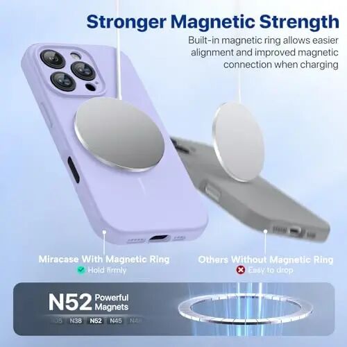 Miracase Magnetic for iPhone 16 Pro Case, [Soft Anti-Scratch Microfiber Lining], Compatible with MagSafe, Liquid Silicone Case Shockproof Drop Protection Phone Case for 16 Pro,Light Purple - MIRACASE