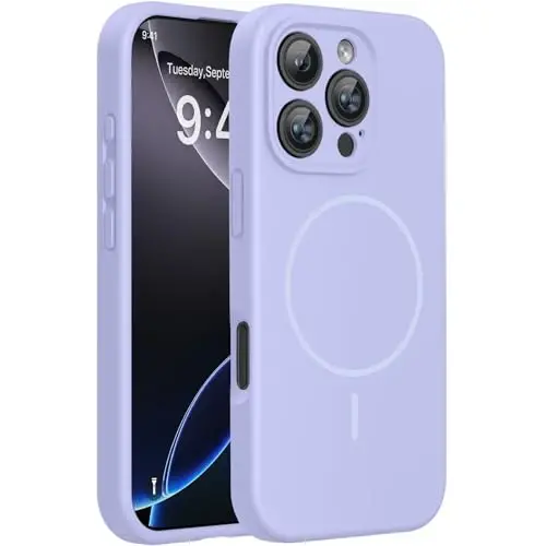 Miracase Magnetic for iPhone 16 Pro Case, [Soft Anti-Scratch Microfiber Lining], Compatible with MagSafe, Liquid Silicone Case Shockproof Drop Protection Phone Case for 16 Pro,Light Purple 