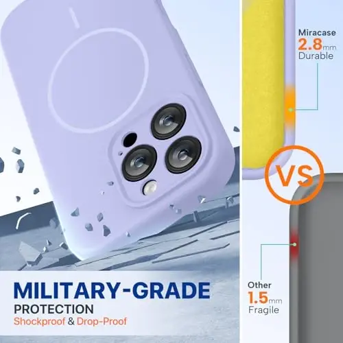 Miracase Magnetic for iPhone 16 Pro Case, [Soft Anti-Scratch Microfiber Lining], Compatible with MagSafe, Liquid Silicone Case Shockproof Drop Protection Phone Case for 16 Pro,Light Purple - 2