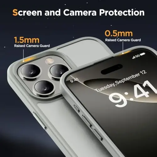 Miracase iPhone 16 Pro Mat Seri Kılıf, Manyetik, Gri | Kadife Dokunuş | Askeri Sınıf Koruma | Parmak İzi Bırakmaz | 6,3 İnç - 5