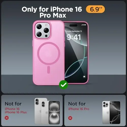Miracase Magnetic Series for iPhone 16 Pro Max Case [Compatible with MagSafe] [with 2X Screen Protector] Military-Grade Protection, Slim Phone Case for 16 Pro Max 6.9 inch - Mes Pink - 2