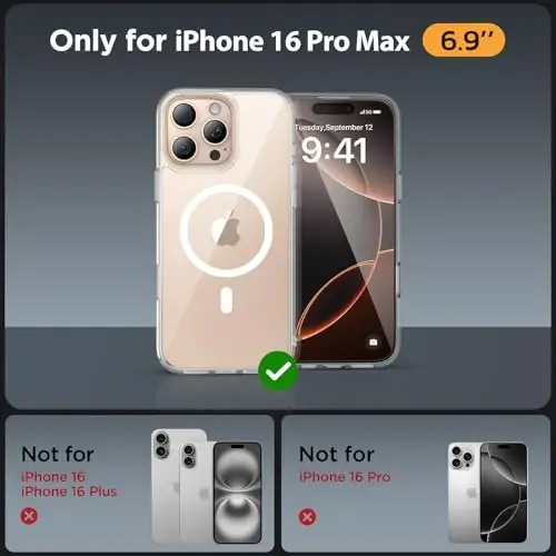 Miracase Magnetic Series for iPhone 16 Pro Max Case [Compatible with MagSafe] [with 2X Screen Protectors] Military-Grade Protection, Anti-Fingerprint, Slim Phone Case for 16 Pro Max 6.9 inch - Clear - 2