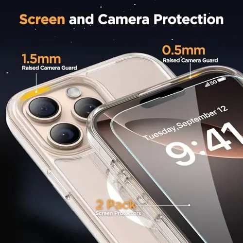 Miracase Magnetic Series for iPhone 16 Pro Max Case [Compatible with MagSafe] [with 2X Screen Protectors] Military-Grade Protection, Anti-Fingerprint, Slim Phone Case for 16 Pro Max 6.9 inch - Clear - 6