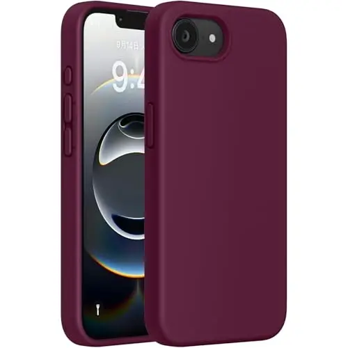 Miracase iPhone 16e bilan mos keladi, [Yumshoq tirnalishga qarshi mikrofiber astarli], Suyuq silikon gelli rezina zarbga chidamli tushishdan himoya qiluvchi iPhone 16e uchun telefon qutisi, to'q qizil vino - 2