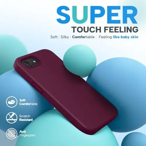 Miracase iPhone 16e bilan mos keladi, [Yumshoq tirnalishga qarshi mikrofiber astarli], Suyuq silikon gelli rezina zarbga chidamli tushishdan himoya qiluvchi iPhone 16e uchun telefon qutisi, to'q qizil vino - 3