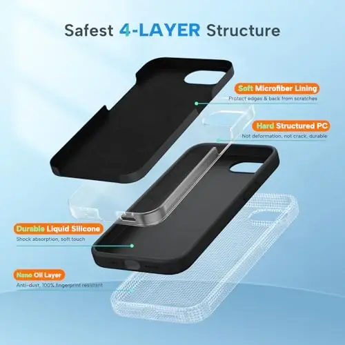 Miracase iPhone 16e bilan mos keladi, [Yumshoq tirnalishga qarshi mikrofiber astarli], Suyuq silikonli gelli rezina zarbga chidamli tushishdan himoya qiluvchi iPhone 16e uchun telefon qutisi, qora - 3