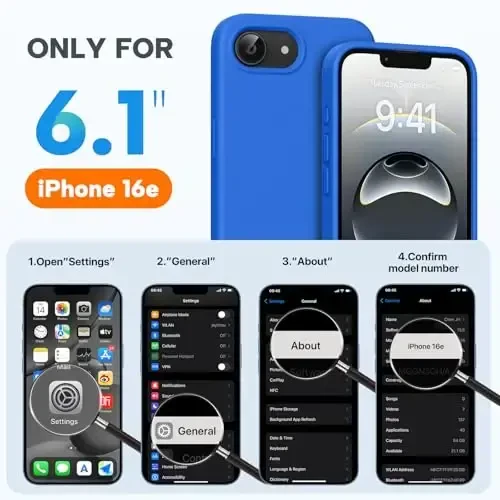 Miracase iPhone 16e g‘ilofi bilan mos keladi, [Yumshoq chizishga qarshi mikrofiber astar], Suyuq silikon g‘ilofli gel kauchuk zarbga chidamli tushishdan himoya qiluvchi iPhone 16e telefon g‘ilofi, O‘rta yer dengizi moviy - 2