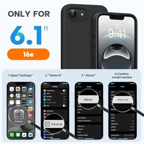 Miracase iPhone 16e gʻilofi bilan mos keladi, [Yumshoq tirnalishga qarshi mikrofiber astarli], Suyuq silikonli gʻilof Jel rezina zarbga chidamli tushishdan himoya iPhone 16e uchun telefon gʻilofi, Qora magnitli - 2