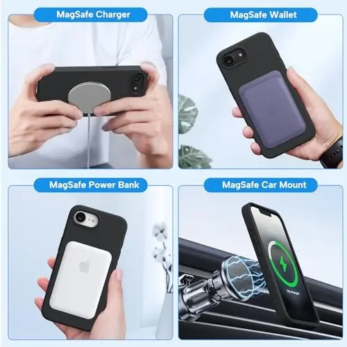 Miracase iPhone 16e gʻilofi bilan mos keladi, [Yumshoq tirnalishga qarshi mikrofiber astarli], Suyuq silikonli gʻilof Jel rezina zarbga chidamli tushishdan himoya iPhone 16e uchun telefon gʻilofi, Qora magnitli - 2