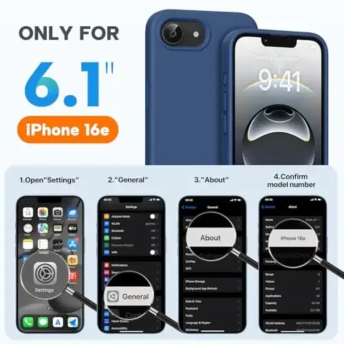 Miracase Compatible with iPhone 16e Case, [Soft Anti-Scratch Microfiber Lining], Liquid Silicone Case Gel Rubber Shockproof Drop Protection Phone Case for iPhone 16e (Glass Blue) - 6