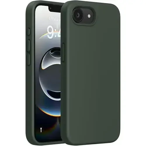 Miracase Compatible with iPhone 16e Case, [Soft Anti-Scratch Microfiber Lining], Liquid Silicone Case Gel Rubber Shockproof Drop Protection Phone Case for iPhone 16e, Dark Green 