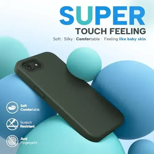 Miracase Compatible with iPhone 16e Case, [Soft Anti-Scratch Microfiber Lining], Liquid Silicone Case Gel Rubber Shockproof Drop Protection Phone Case for iPhone 16e, Dark Green - 3