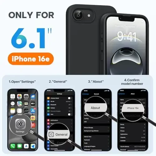 Miracase Compatible with iPhone 16e Case, [Soft Anti-Scratch Microfiber Lining], Liquid Silicone Case Gel Rubber Shockproof Drop Protection Phone Case for iPhone 16e, Black - 2