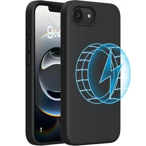 Miracase Compatible with iPhone 16e Case, [Soft Anti-Scratch Microfiber Lining], Liquid Silicone Case Gel Rubber Shockproof Drop Protection Phone Case for iPhone 16e, Black Magnetic - 1