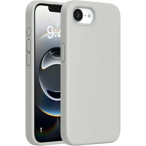 Miracase iPhone 16e Kılıfı/iPhone 17e Kılıfı ile Uyumlu, [Yumuşak Çizilmez Mikrofiber Astar], iPhone 16e/17e için Sıvı Silikon Darbeye Dayanıklı Düşme Korumalı Telefon Kılıfı, Taş Grisi - 1