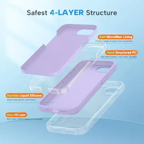 Miracase iPhone 16e Kılıf/iPhone 17e Kılıf ile Uyumlu, [Yumuşak Çizilmez Mikrofiber Astar], iPhone 16e/17e için Sıvı Silikon Darbeye Dayanıklı Koruyucu Telefon Kılıfı, Açık Mor - 4