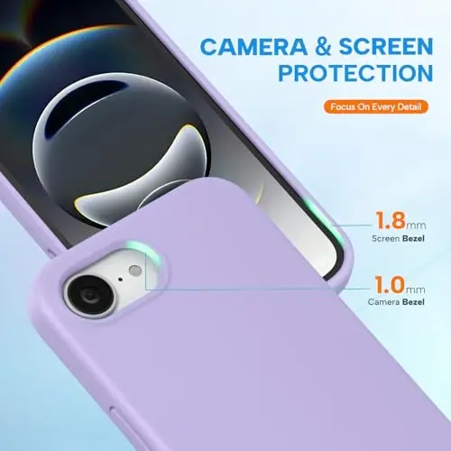 Miracase iPhone 16e Kılıf/iPhone 17e Kılıf ile Uyumlu, [Yumuşak Çizilmez Mikrofiber Astar], iPhone 16e/17e için Sıvı Silikon Darbeye Dayanıklı Koruyucu Telefon Kılıfı, Açık Mor - 5