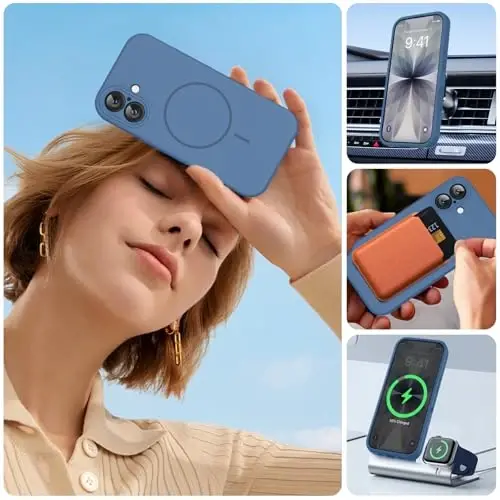 Miracase iPhone 17 için Mıknatıslı Kılıf, MagSafe Uyumlu, Entegre Silikon Kamera Kontrol Kapağı, 3.0mm Kalınlığında Darbeye Dayanıklı Düşme Korumalı Telefon Kılıfı 17 için, Cam Mavi 
