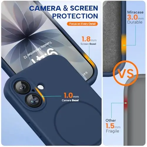 Miracase Magnetic for iPhone 17 Case, Compatible with MagSafe, Integrated Silicone Camera Control Cover, 3.0mm Thicken Shockproof Drop Protection Phone Case for 17,Dark Blue - 2