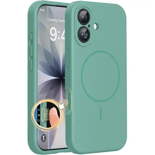 miracase Magnetic for iPhone 17 Case, Compatible with MagSafe, Integrated Silicone Camera Control Cover, 3.0mm Thicken Shockproof Drop Protection Phone Case for 17,Midnight Green 