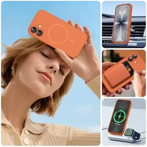 Miracase Magnetic for iPhone 17 Case, Compatible with MagSafe, Integrated Silicone Camera Control Cover, 3.0mm Thicken Shockproof Drop Protection Phone Case for 17,Orange - 4