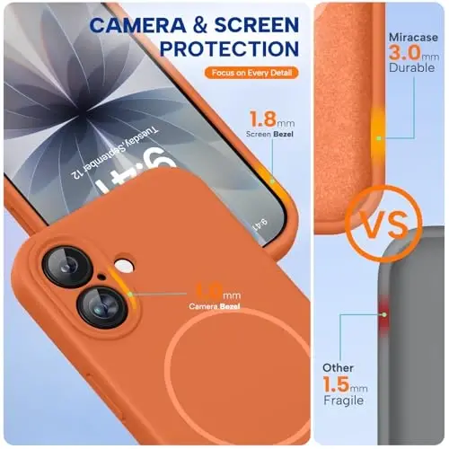 Miracase Magnetic for iPhone 17 Case, Compatible with MagSafe, Integrated Silicone Camera Control Cover, 3.0mm Thicken Shockproof Drop Protection Phone Case for 17,Orange - 2