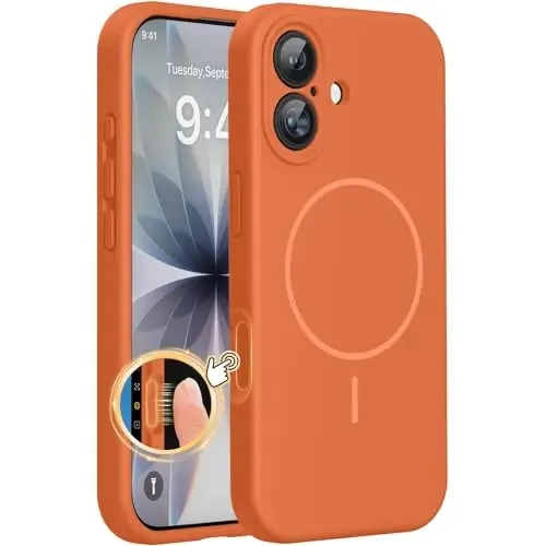 Miracase Magnetic for iPhone 17 Case, Compatible with MagSafe, Integrated Silicone Camera Control Cover, 3.0mm Thicken Shockproof Drop Protection Phone Case for 17,Orange 