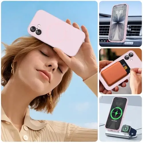 Miracase iPhone 17 Kılıfı için Manyetik, MagSafe Uyumlu, Entegre Silikon Kamera Kontrol Kapağı, 3.0mm Kalınlaştırılmış Darbeye Dayanıklı Düşme Korumalı Telefon Kılıfı 17 için, Kum Pembesi 