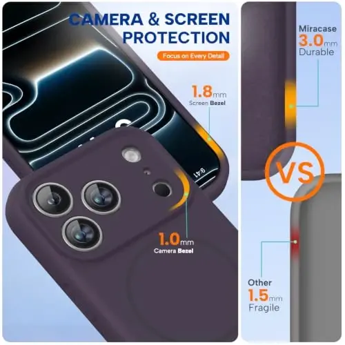 Miracase Magnetic for iPhone 17 Pro Case, Compatible with MagSafe, Integrated Silicone Camera Control Cover, 3.0mm Thicken Shockproof Drop Protection Phone Case for 17 Pro,Dark Purple - 3