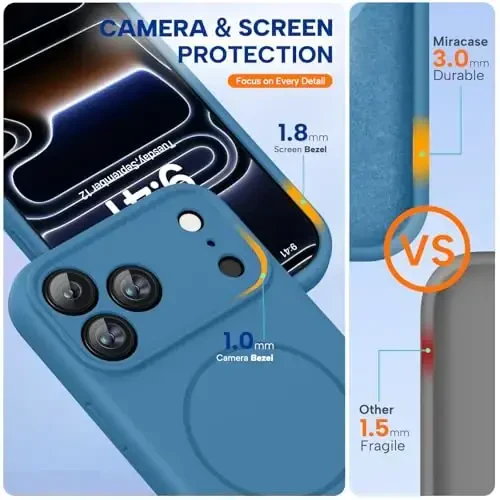 Miracase Magnetic for iPhone 17 Pro Case, Compatible with MagSafe, Integrated Silicone Camera Control Cover, 3.0mm Thicken Shockproof Drop Protection Phone Case for 17 Pro,Capri Blue - 5