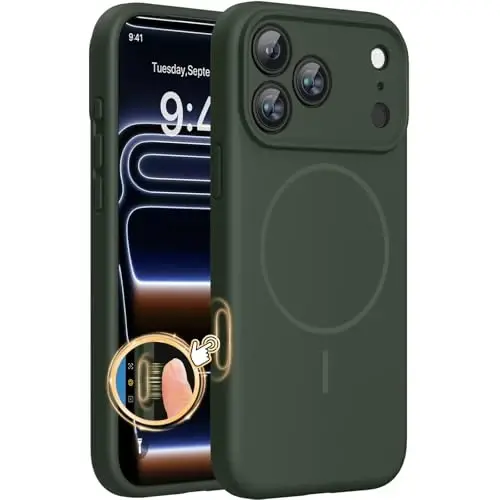 miracase Magnetic for iPhone 17 Pro Case, Compatible with MagSafe, Integrated Silicone Camera Control Cover, 3.0mm Thicken Shockproof Drop Protection Phone Case for 17 Pro,Dark Green 