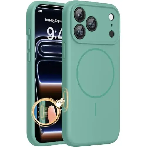 Miracase Magnetic for iPhone 17 Pro Case, Compatible with MagSafe, Integrated Silicone Camera Control Cover, 3.0mm Thicken Shockproof Drop Protection Phone Case for 17 Pro,Midnight Green 