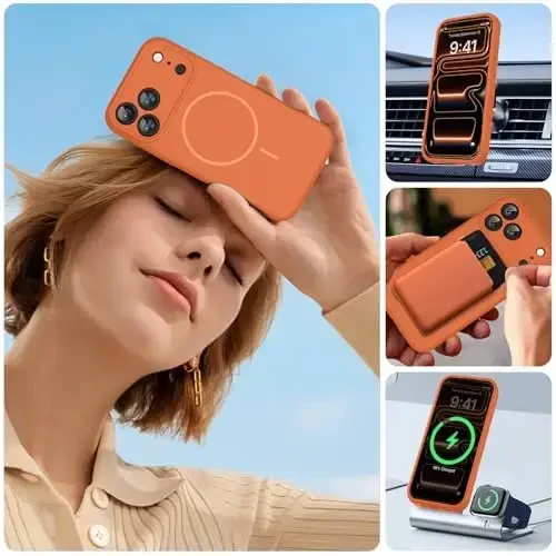 Miracase Magnetic for iPhone 17 Pro Case, Compatible with MagSafe, Integrated Silicone Camera Control Cover, 3.0mm Thicken Shockproof Drop Protection Phone Case for 17 Pro,Orange - 6