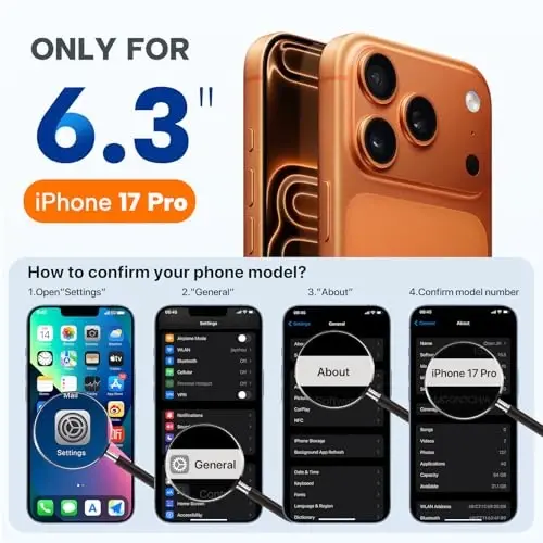 Miracase Magnetic for iPhone 17 Pro Case, Compatible with MagSafe, Integrated Silicone Camera Control Cover, 3.0mm Thicken Shockproof Drop Protection Phone Case for 17 Pro,Orange - 3