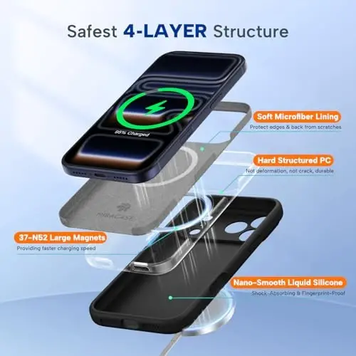 Miracase iPhone 17 Pro Max için Manyetik Kılıf, MagSafe ile Uyumlu, Entegre Silikon Kamera Kontrol Kapağı, 3.0mm Kalınlığında Darbeye Dayanıklı Düşme Korumalı Telefon Kılıfı, 17 ProMax için, Siyah 