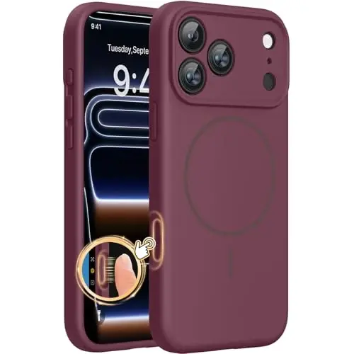 miracase Magnetic for iPhone 17 Pro Max Case, Compatible with MagSafe, Integrated Silicone Camera Control Cover, 3.0mm Thicken Shockproof Drop Protection Phone Case for 17 ProMax, Wine Red 