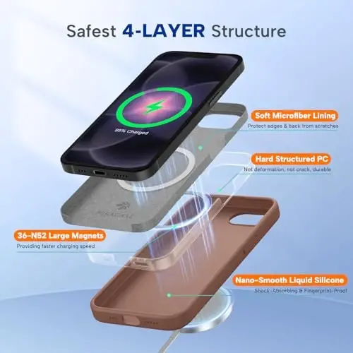Miracase iPhone 17e Kılıf & iPhone 16e Kılıf için Manyetik, [Yumuşak Çizilmez Mikrofiber Astar], MagSafe ile Uyumlu, iPhone 17e/16e için Silikon Darbeye Dayanıklı Koruyucu Telefon Kılıfı, Çikolata - 3