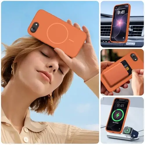 Miracase iPhone 17e Kılıfı & iPhone 16e Kılıfı için Manyetik, [Yumuşak Çizilmez Mikrofiber Astar], MagSafe ile Uyumlu, iPhone 17e/16e için Silikon Darbeye Dayanıklı Koruyucu Telefon Kılıfı, Turuncu - 6