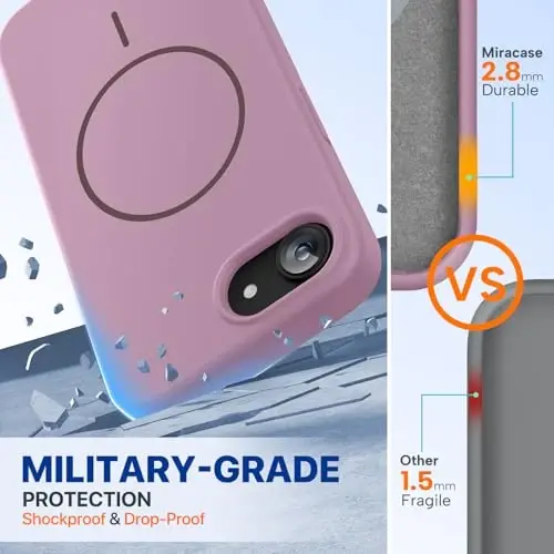 Miracase iPhone 17e ve iPhone 16e için Manyetik Kılıf, [Yumuşak Çizilmez Mikrofiber Astar], MagSafe ile Uyumlu, iPhone 17e/16e için Silikon Darbeye Dayanıklı Koruyucu Telefon Kılıfı, Frenk Üzümü - 2