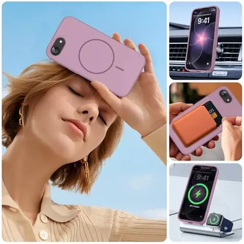 Miracase iPhone 17e ve iPhone 16e için Manyetik Kılıf, [Yumuşak Çizilmez Mikrofiber Astar], MagSafe ile Uyumlu, iPhone 17e/16e için Silikon Darbeye Dayanıklı Koruyucu Telefon Kılıfı, Frenk Üzümü - 6