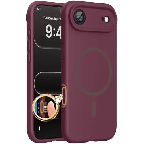 Miracase Magnetic for iPhone Air Case, Compatible with MagSafe, Integrated Silicone Camera Control Cover, 3.0mm Thicken Shockproof Drop Protection Phone Case for 17 Air,Wine Red - 1