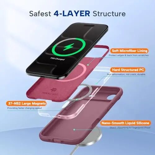 Miracase Magnetic for iPhone Air Case, Compatible with MagSafe, Integrated Silicone Camera Control Cover, 3.0mm Thicken Shockproof Drop Protection Phone Case for 17 Air,Wine Red - 4