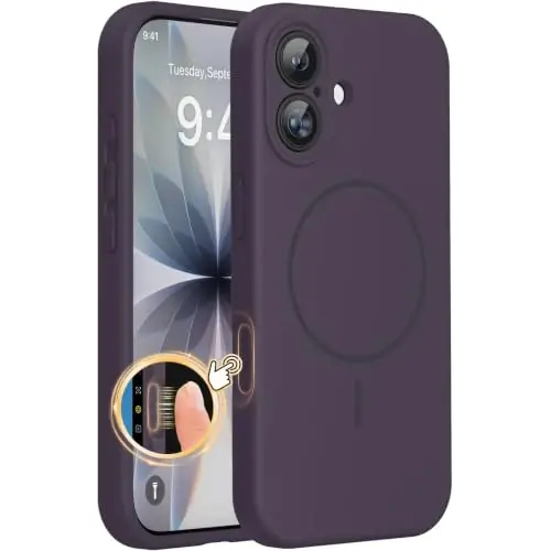 Miracase Magnetic for iPhone 17 Case, Compatible with MagSafe, Integrated Silicone Camera Control Cover, 3.0mm Thicken Shockproof Drop Protection Phone Case for 17,Dark Purple 