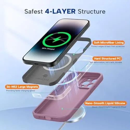 miracase Magnetic for iPhone 14 Pro Max Case, [Soft Anti-Scratch Microfiber Lining], Compatible with MagSafe, Silicone Shockproof Protection Phone Case for iPhone 14 Pro Max,Blackcurrant - 5