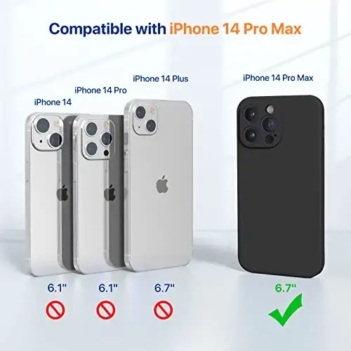 miracase Magnetic Case Designed for iPhone 14 Pro Max Phone Case with Screen Protector,[Upgraded Enhanced Camera Protection],Shockproof Liquid Silicone Case 6.7 inch, Black Magnetic - 6