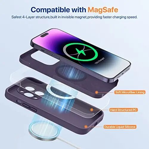 Miracase Magnetic Case Designed for iPhone 14 Pro Max Phone Case with Screen Protector,[Upgraded Enhanced Camera Protection],Shockproof Liquid Silicone Case 6.7 inch, Dark Purple Magnetic - MIRACASE (1)