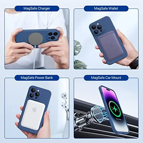 Miracase Magnetic Case Designed for iPhone 14 Pro Max Phone Case with Screen Protector,[Upgraded Enhanced Camera Protection],Shockproof Liquid Silicone Case 6.7 inch, Glass Blue Magnetic - 3